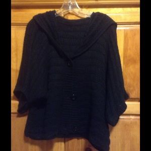 Black loose knit sweater jacket with hood