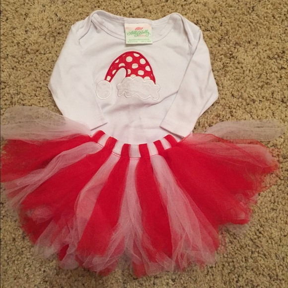 Lolly Wolly Santa hat onesie and striped Tutu