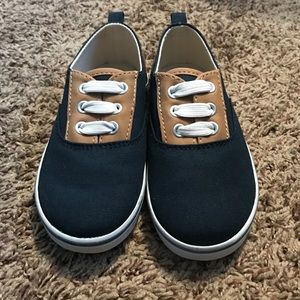 Blue and Tan Slip-On Shoes