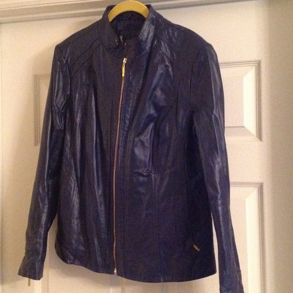 Iman Jackets & Blazers - IMAN 100% GENUINE LEATHER JACKET NAVY BLUE
