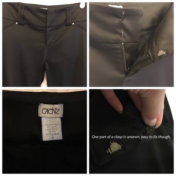 Cache shiny black pant with rhinestones Sz 6 - Picture 3 of 4