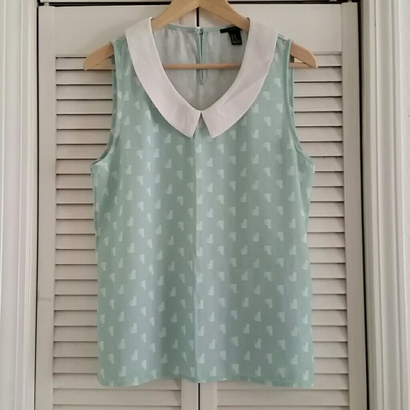 Forever 21 Woven Top with Cats Print