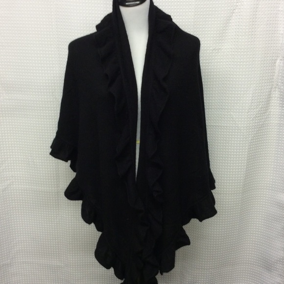 MINNIE ROSE Ruffled 100% CASHMERE Wrap/Shawl