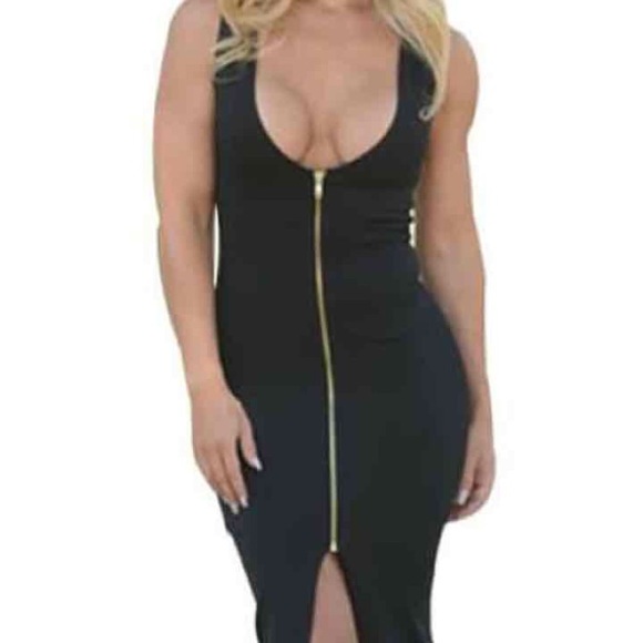 Beautiful all black dress with gold zipper