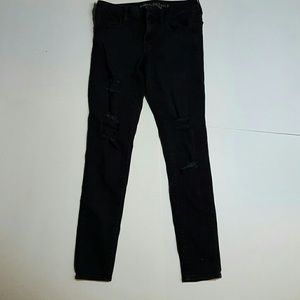 AE Black Jeggings, Factory Distressed