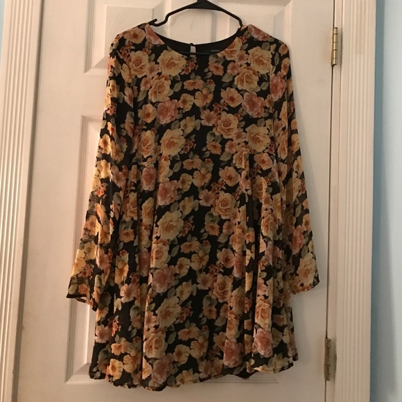 Orange and Black Floral Dress