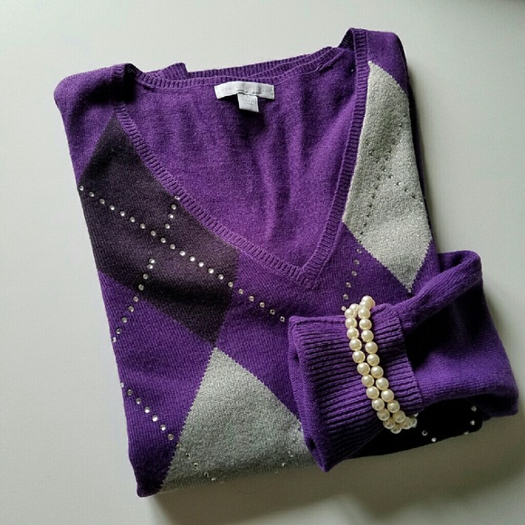 Sweaters - Ny&co Purple Argyle V-neck Sweater