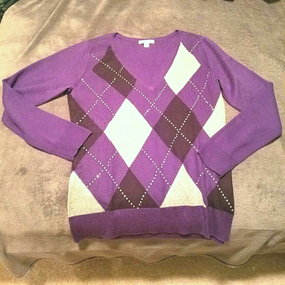Ny&co Purple Argyle V-neck Sweater - Picture 3 of 4