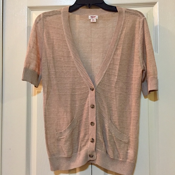 Tan knit v-neck button down cardigan
