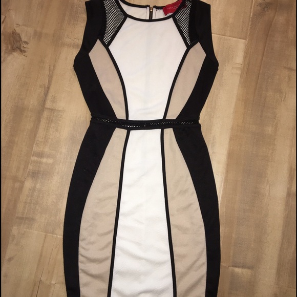 Black, White and Tan Bodycon Dress