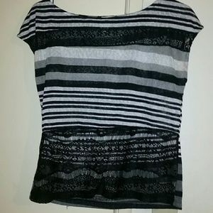 Black, gray, and white lace shirt