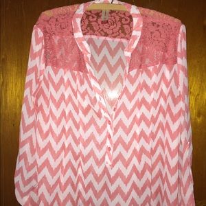 Salmon sheer top with lace