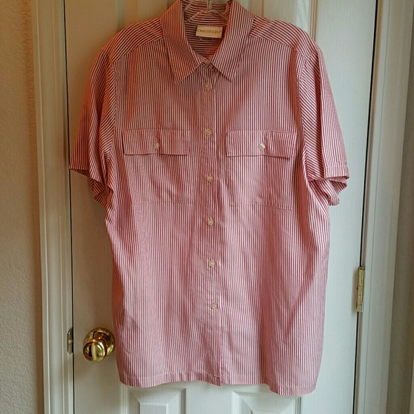 Christy & Jill red/white pinstripe blouse.