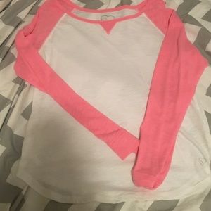 White and pink baseball tee