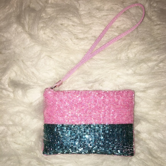 Pink & Blue Beaded Mini Wristlet