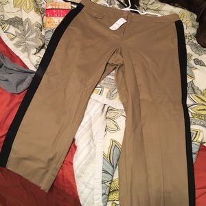 12P NWT Loft capris taupe/camel with black stripe
