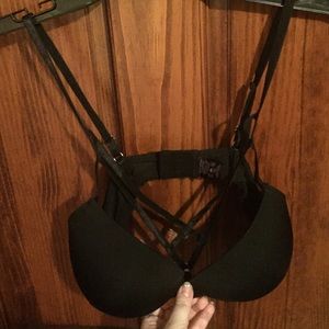 Strappy black push-up bra