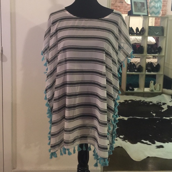 Beach coverup - stripes with tassel trim details