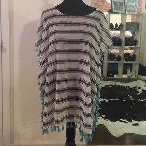 Beach coverup - stripes with tassel trim details