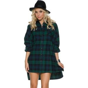Navy and green flannel dress