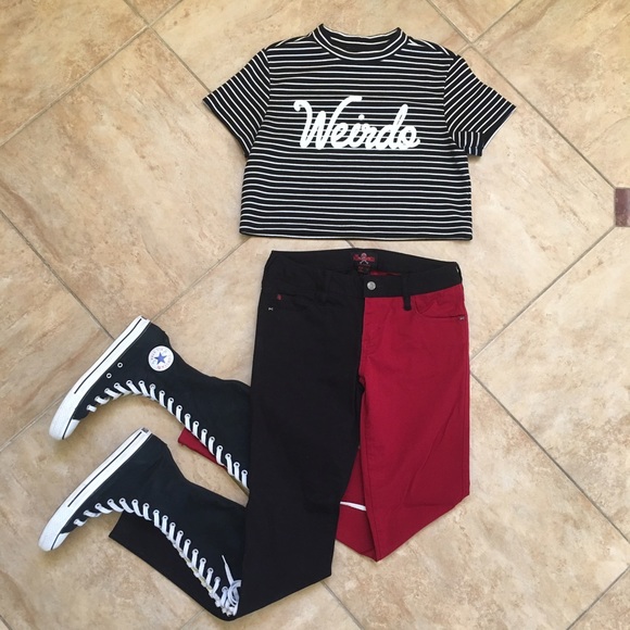 Skinnies - Punk Harley Quinn Red & Black Split