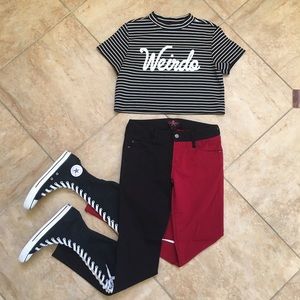 Skinnies - Punk Harley Quinn Red & Black Split