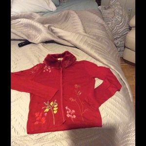 Fine Cotton Cardigan Sweater Detachable Fur Collar