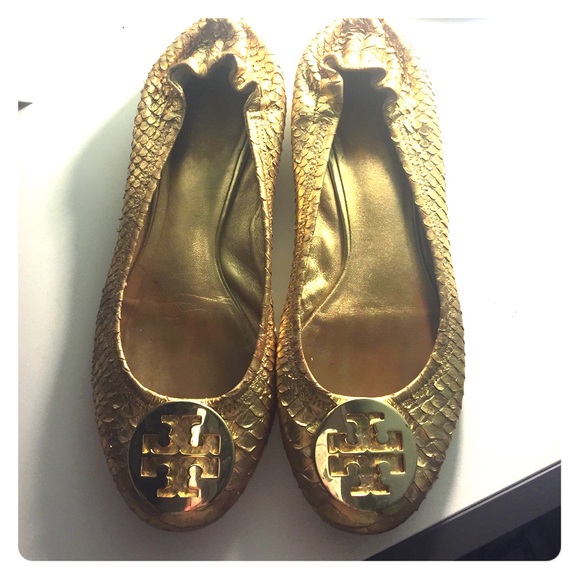 Gold Tory Burch Reva Flats