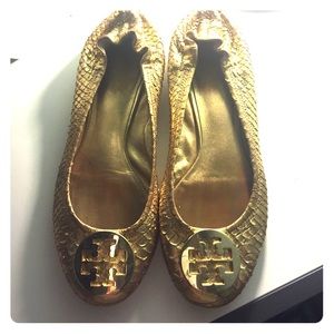 Gold Tory Burch Reva Flats