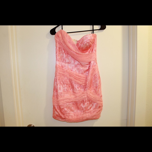 Bebe coral cocktail lace dress