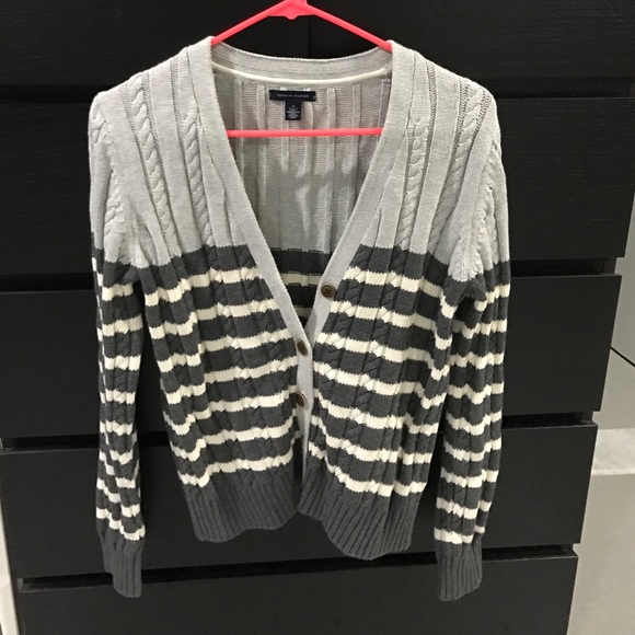 Tommy Hilfiger Grey Striped Cardigan Sweater