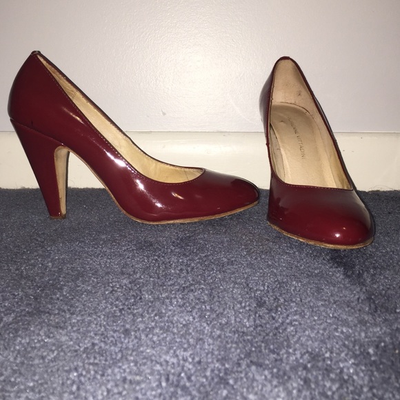 Dark red leather heels