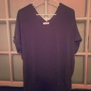 Olive green short sleeve high low blouse