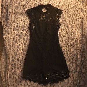 Black lace open back romper