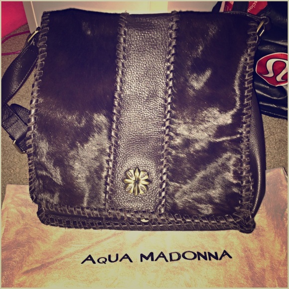 Aqua Madonna pony hair & leather  crossbody bag
