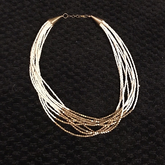 South African beaded gold and white necklace