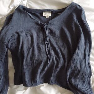 blue lace up flowy blouse 🌹