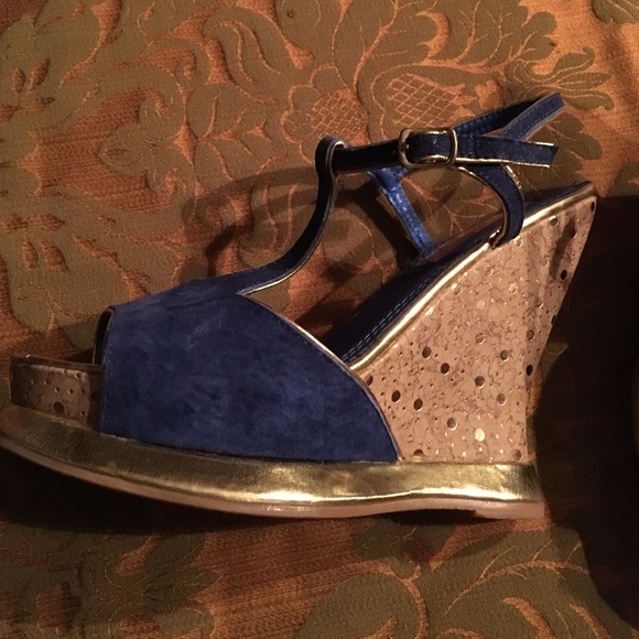 Two Lips brand T strap wedge heels