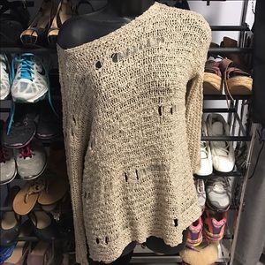 Off the shoulder taupe sweater