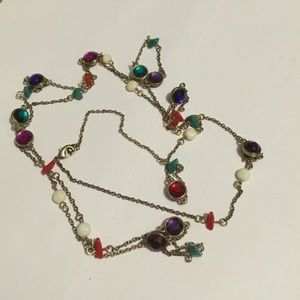 Long multi-colored jewels and stones necklace