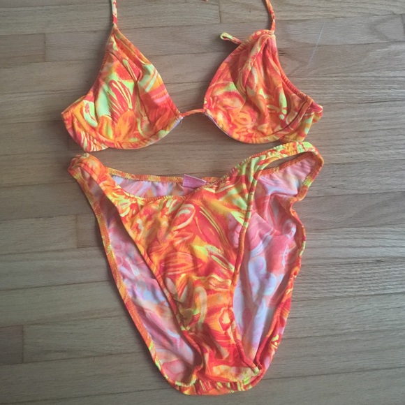 90s Vintage High Leg & Waist Neon Tropical bikini