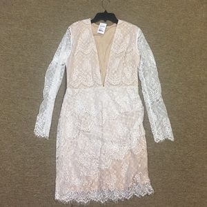 White Lace Plunge Neck Mini Dress. Brand New!