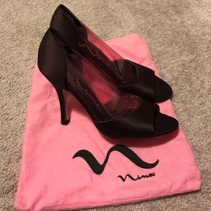 Chocolate satin peep toe high heels