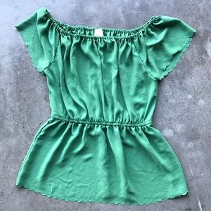 Anthropologie Green Scallop Sleeve Blouse