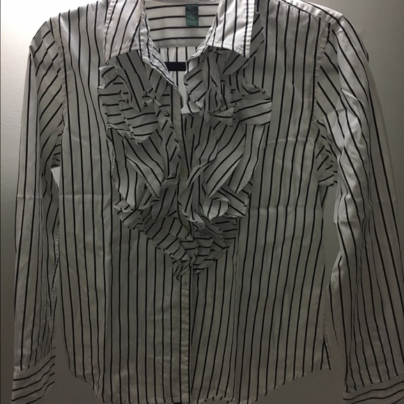 LAUREN RALPH LAUREN RUFFLED STRIPED BLOUSE