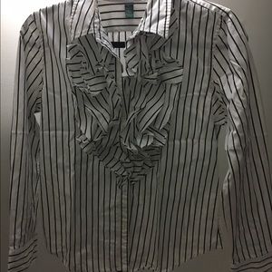 LAUREN RALPH LAUREN RUFFLED STRIPED BLOUSE