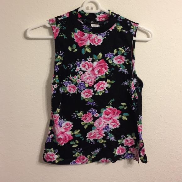 Floral High Collar Tank Top