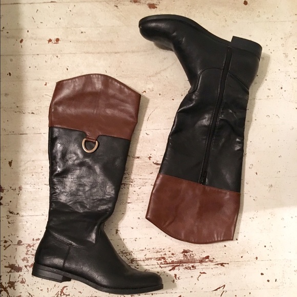 Two-tone vegetarian leather riding boots