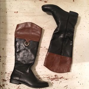 Two-tone vegetarian leather riding boots