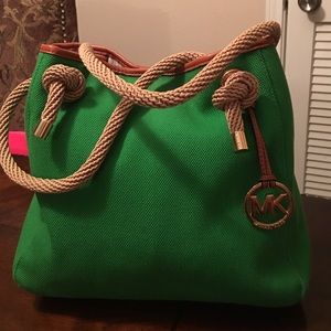 Green canvas rope strap Michael Kors bag